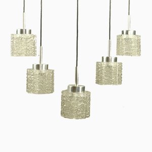 Vintage Glass Tube Pendant MCM Lamps from Doria Leuchten, 1960s, Set of 5