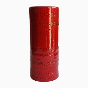 Red Cylindrical Ceramic Vase by Aldo Londi for Bitossi, Italy