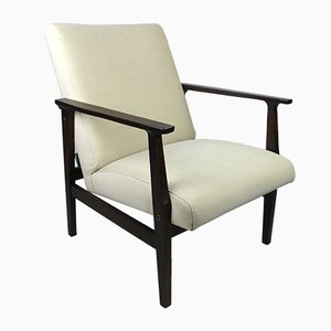 Vintage Beige Velvet Lounge Chair, 1970s