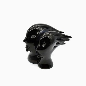 Murano Heads Sculpture in Black Glass by Sergio Rossi, 1970s