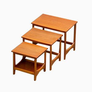 Tables Gigognes Vintage en Teck, Scandinavie, Set de 3