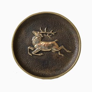 Plat Art Déco en Bronze avec Cerf de Crown Copenhagen, 1930s