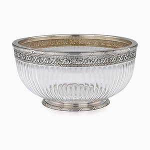 20th Century French Empire Solid Silver & Glass Bowl, Paris, 1900s
