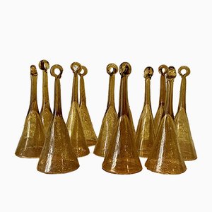 Mundgeblasene Pannang Champagnergläser von Biot, Frankreich, 1960er, 12er Set