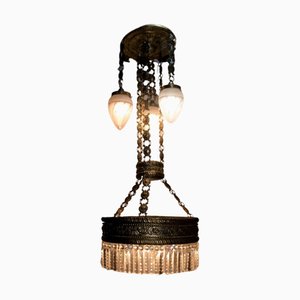 Modernist Hammered Brass Chandelier