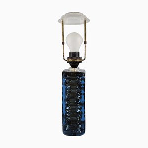 Scandinavian Table Lamp in Blue Mouth-Blown Art Glass, Mid 20th-Century