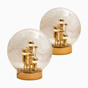 Large Hand Blown Bubble Glass Table Lamps, 1970s, Set of 2