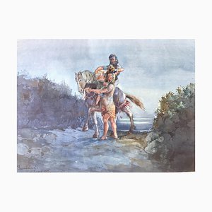 Eugenio Larminiani, Fleeing to Egypt, Original Watercolor, 1923
