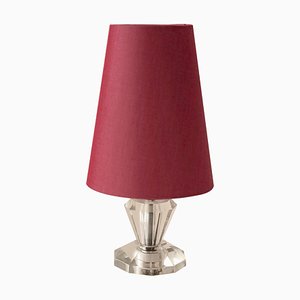 French Table Lamp with Cut Glass Base and Coral Silk Shade in Regency Style