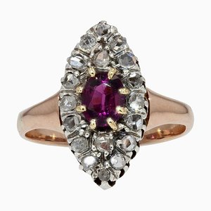 19th Century Garnet Diamonds 18 Karat Rose Gold Marquise Ring