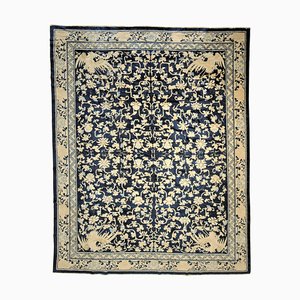 19th Century Blue & White Phoenix Floreal Rug, 1870s