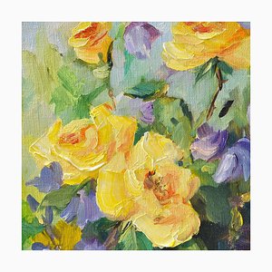 Liliane Paumier, Yellow Roses and Bluebells, 2018