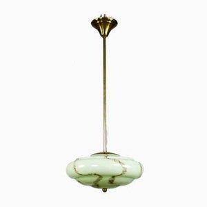 Art Deco Pendant Lamp with Pistachio Marbled Glass Shade, 1930s