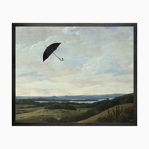 Umbrella in the Wind, Framed Medium Printed Canvas from Mineheart