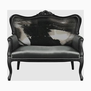 Grey Velvet Sofa with Ink Flow Pattern from Mineheart