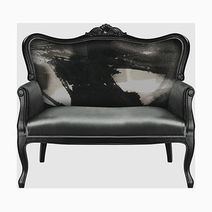 Sofá de terciopelo gris con dibujo de flujo de tinta de Mineheart