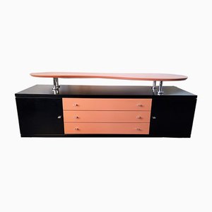 Black High Gloss Sideboard with Pink Details, Late 1980s