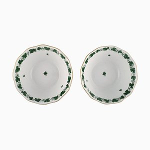 Green Grape Leaf & Vine Bowls in Hand-Painted Porcelain from Herend, Mid-20th-Century, Set of 2