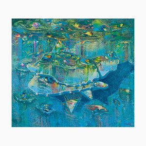 Franco Mulas, Water Lilies, Original Oil Painting, 1998