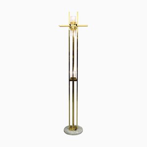 Italian Brass, Chrome & Glass Floor Lamp