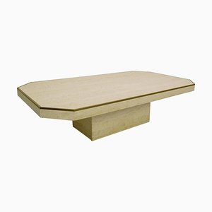 Travertine and Brass Coffee Table