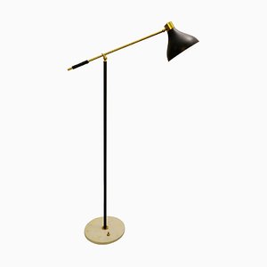 Floor Lamp Marble Base and a Brass Arm from Stilnovo, 1950s