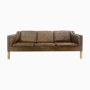 Dänisches 2213 3-Sitzer Sofa aus Leder & Eiche von Børge Mogensen für Fredericia