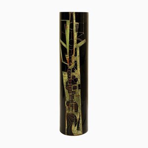 Cylindrical Vase in Black Engraved Glass by A. Riecke, 20th Century
