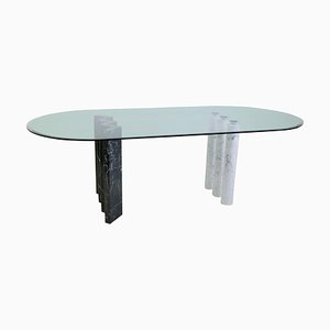 Black and White Marble & Glass Top Dining Table