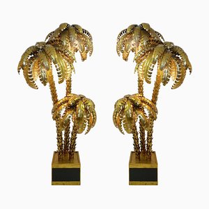 Gilded Palmer Triple Floor Lamps in Gold Finish, Set of 2