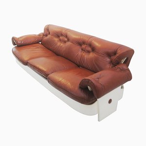 Sofa in Leather and Lacquered Wood, Italy, 1980s