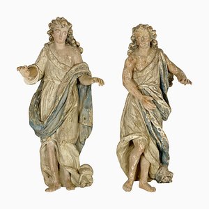Esculturas Wood Angels, Francia, siglo XVIII. Juego de 2