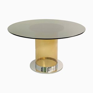 Mesa de comedor italiana estilo Salocchi con tablero redondo de vidrio ahumado