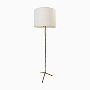 Lampadaire Tripode en Faux Bambou et Laiton