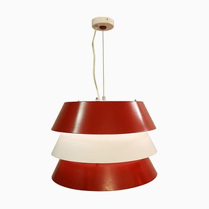 Lámpara colgante italiana de metal rojo y blanco, años 60