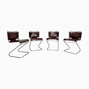 Italian Leather and Tubular Chairs, Set of 4
