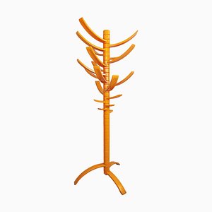 Sculptural Orange Lacquered Wooden Coat Rack by Bruce Tippett Renna