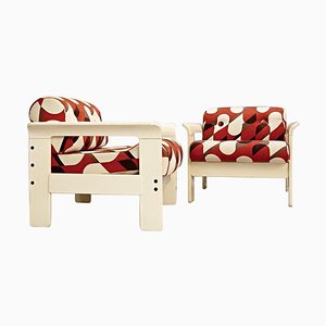 Set of Armchairs in Cream Lacquered Wood by Silvano Passi