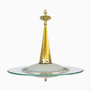 Mid-Century Pendant Light in Glass and Brass