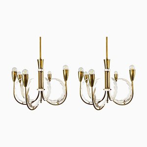 Italian Brass Chandeliers, Set of 2