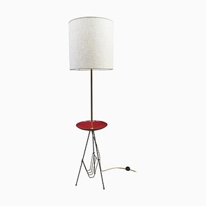 Italian Tripod Floor Lamp with Enamel Table and Magazine Rack