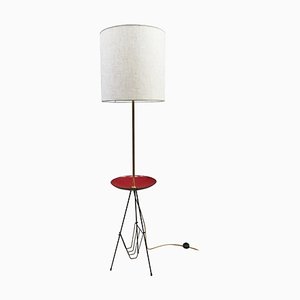 Lámpara de pie italiana trípode con mesa esmaltada y revistero