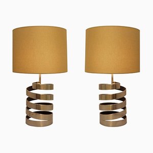 Table Lamps with Helical Base in Brushed Steel by Jacques Charpentier, Set of 2