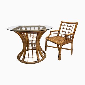 Rattan Table with Glass Top