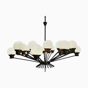 Italian Brass and Opaline Chandelier