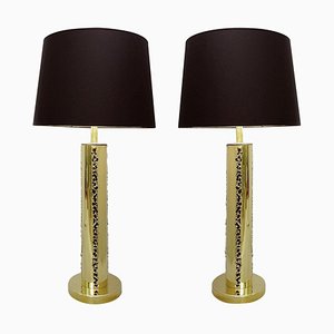 Italian Brutalist Brass Table Lamps, Set of 2