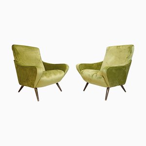 Fauteuils en Velours Vert, Italie, 1960s, Set de 2