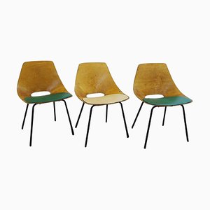 Tonneau Bentwood Chairs by Pierre Guariche for Steiner Edition, 1954, Set of 3
