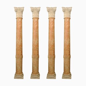 19th Century Half-Columns in Red Verona Marble and Vincenza Stone, Set of 4