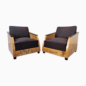 Set of Art Deco Club Chairs in Polished Burr Wood